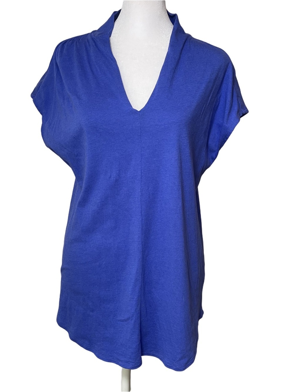 Soft Surroundings V Neck Cap Sleeve High/Low Tunic Tee Shirt Royal Blue Medium